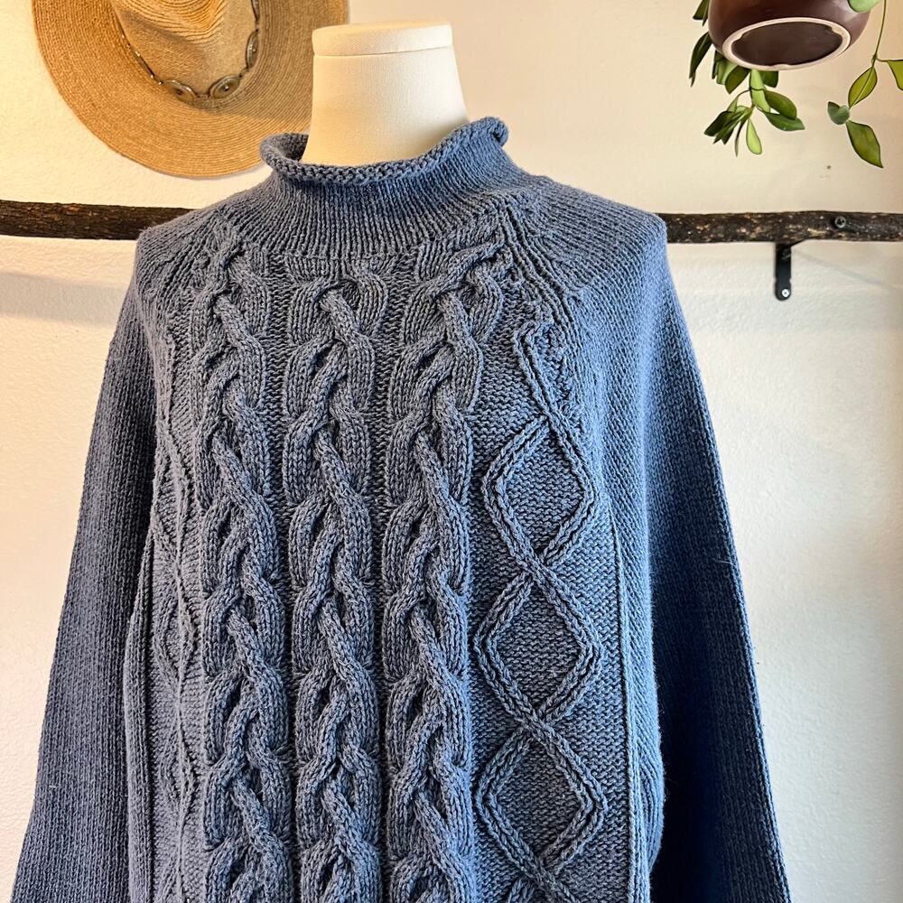 The Limited Blue Oversized Chunky Cotton Woven Knit Pullover Sweater Size Large